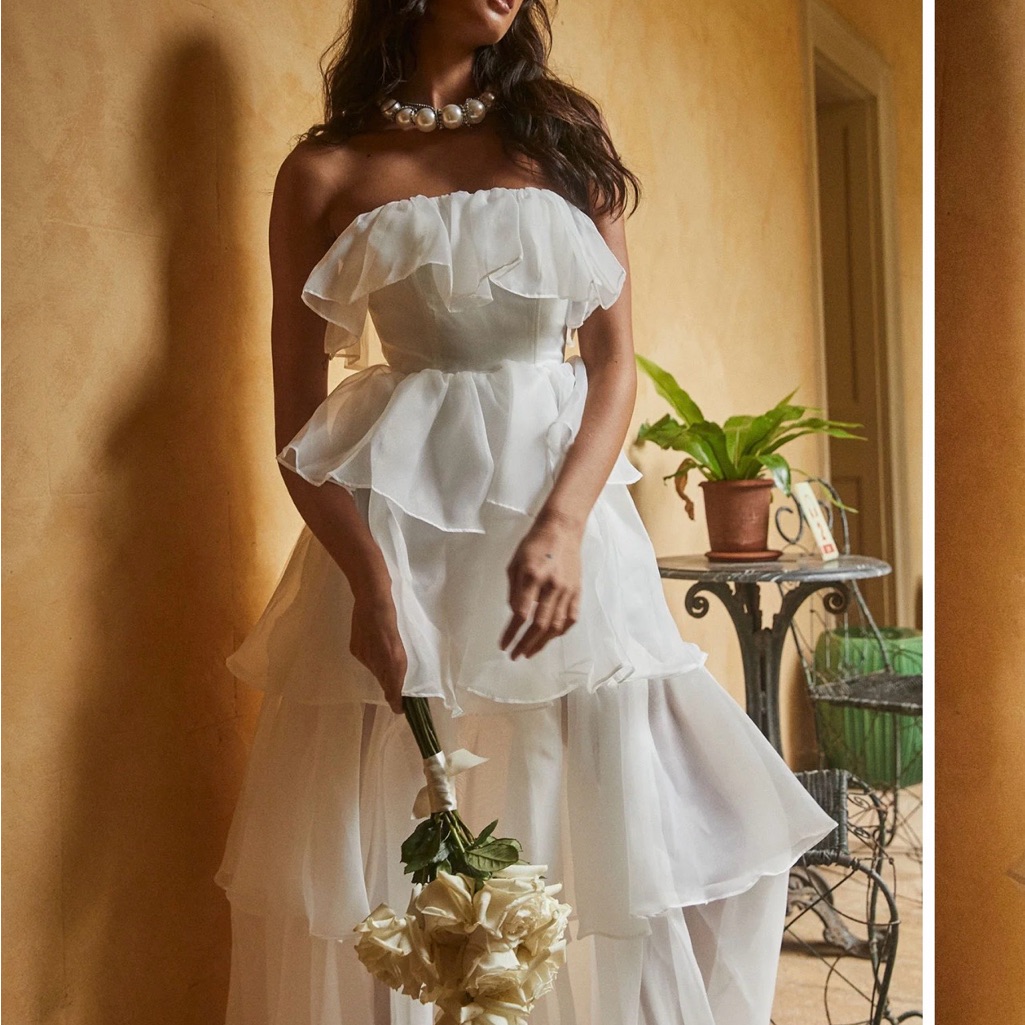 Selfie Leslie Oceana Layered White Ruffle Maxi Dress